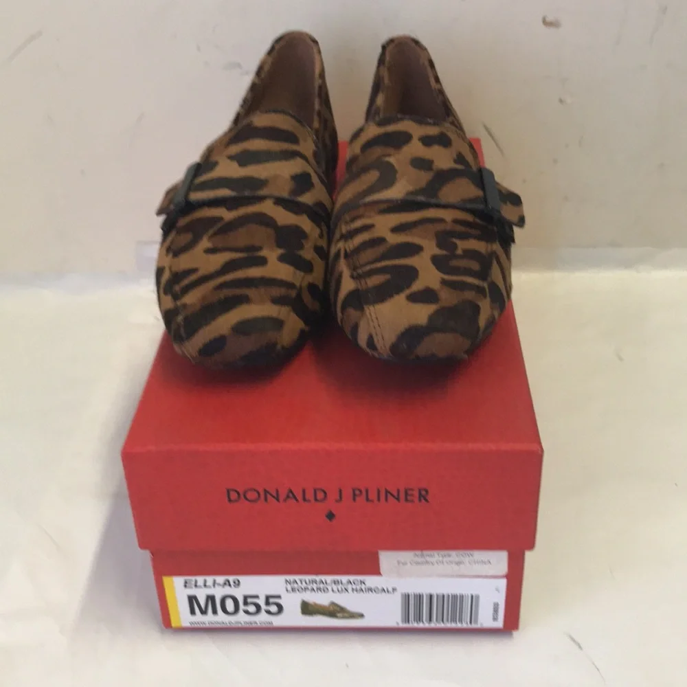 Donald J Pliner Elli Leopard Leather Haircalf Loafers Natural Black